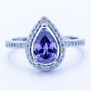 Purple Zircon in Silver Ring